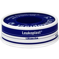 Eine blaue Rolle medizinisches Klebeband mit dem Namen Leukoplast.